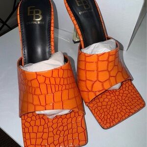 Orange Croc-Embossed Women's Mules